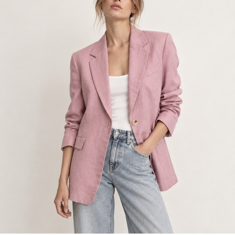 ZARA One Button Blazer Women's XS Pale Pink Feminine Tailored Jacket Oversized